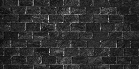 Dark black brick walls, brick room, interior texture, wall background.