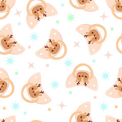 Seamless children's pattern on a white background. A dummy with a deer. Pacifier for children.