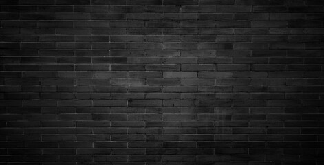 Naklejka na ściany i meble Dark black brick walls, brick room, interior texture, wall background.
