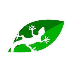 Gecko logo on a green leaf