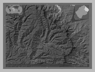 Mokhotlong, Lesotho. Grayscale. Labelled points of cities