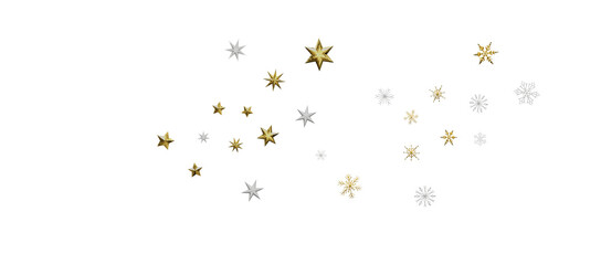 Fototapeta na wymiar golden openwork shiny snowflakes, star, 3D rendering.
