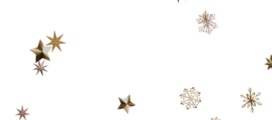 golden openwork shiny snowflakes, star, 3D rendering.