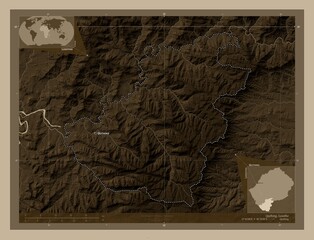 Quthing, Lesotho. Sepia. Labelled points of cities
