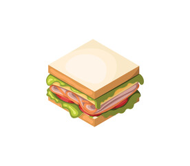 Sandwich with ham, cheese and vegetables. Illustration isolated on white background