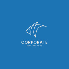 Fish line minimalist logo design template