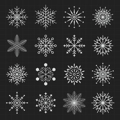 Merry Christmas Holiday Decorative Snowflakes Collection Vector Elements in winter