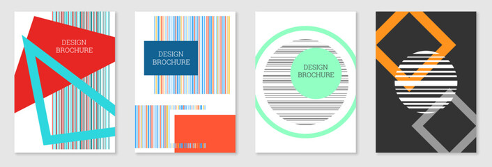 Set of cover design in Memphis style. Geometric design, abstract background. Fashionable bright cover, banner, poster, booklet. Creative colors.