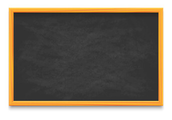 Vector illustration of wooden frame blackboard isolated on white background. Realistic empty chalkboard for classroom. Dirty blackboard template.