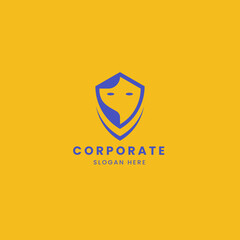 shield and face minimalist logo design template