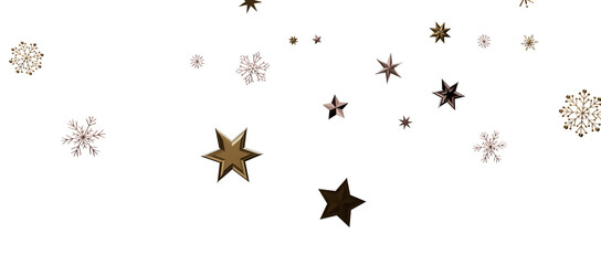 golden openwork shiny snowflakes, star, 3D rendering.