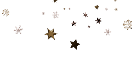 golden openwork shiny snowflakes, star, 3D rendering.