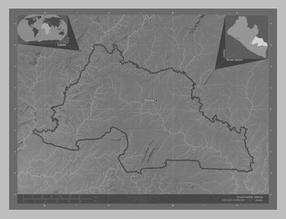 Grand Gedeh, Liberia. Grayscale. Labelled points of cities