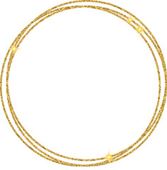 golden glitter round circle frame isolated on transparent background,png