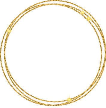 golden glitter round circle frame isolated on transparent background,png