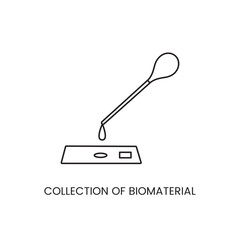 Biomaterial sampling line icon in vector, illustration of a laboratory pipette with a drop of blood on medical glass.
