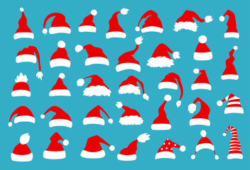 christmas santa hats vector illustration set