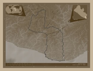 Maryland, Liberia. Sepia. Labelled points of cities
