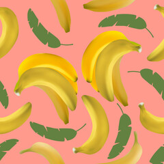 Banana seamless pattern.Banana pattern.Realistic banana seamless pattern
