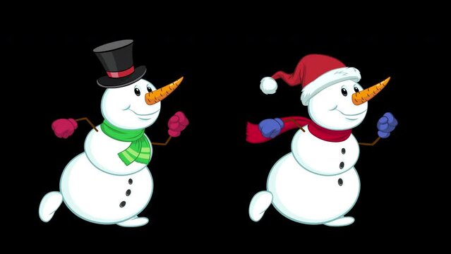 Snowman walking.
Loop cycle animation of a cartoon walking snowman character on alpha channel. Hand-drawn 2-d animation.
