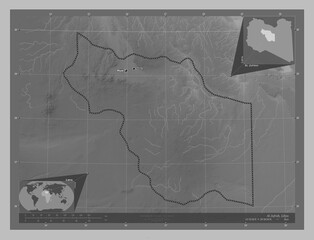 Al Jufrah, Libya. Grayscale. Labelled points of cities