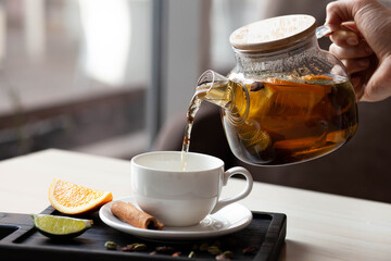 citrus tea with spices restaurant served