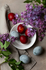 Easter colored eggs. Holiday food and easter concept.