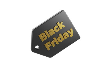 Golden black friday Promotional label isolated on a white background. 3d illustration.