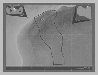 Al Marj, Libya. Grayscale. Labelled points of cities