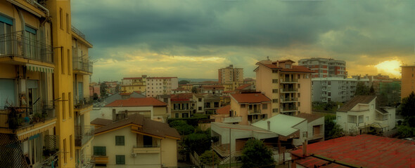 panoramica city skyline with clouds in bad weather of Aversa romantic view