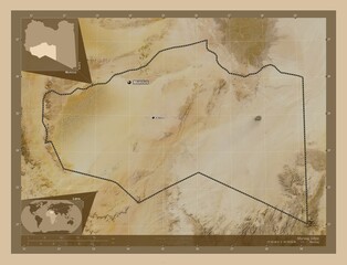 Murzuq, Libya. Low-res satellite. Labelled points of cities