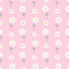 Pink Vector seamless daisy trendy pattern Garden flat flower botanical pastel pattern vector design for fabric, wallpaper and all prints white background color. Cute pattern Small chamomile flower