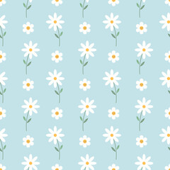 Minty Vector seamless daisy trendy pattern Garden flat flower botanical seamless pattern vector design for fabric, wallpaper and all prints white background color. Cute pattern Small chamomile flower