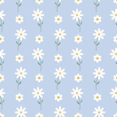 Blue Vector seamless daisy trendy pattern Garden flat flower botanical seamless pattern vector design for fabric, wallpaper and all prints white background color. Cute pattern Small chamomile flower