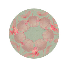 Floral round sticker with transparent background, water lily, tulip pattern, round sticker, digital illustration