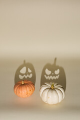 Halloween background concept. two pumpkins with ghost shadows