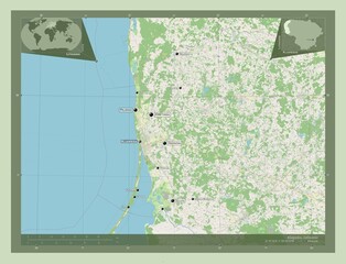 Klaipedos, Lithuania. OSM. Labelled points of cities