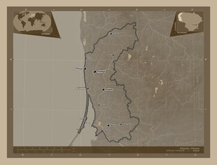 Klaipedos, Lithuania. Sepia. Labelled points of cities