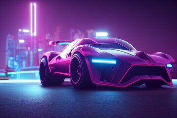 Obraz na płótnie Canvas cyberpunk. Sports futuristic car on neon cyberpunk background. 3d render. 3D illustration
