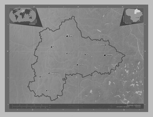 Panevezio, Lithuania. Grayscale. Labelled points of cities