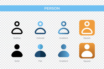 person icon in different style. person vector icons designed in outline, solid, colored, gradient, and flat style. Symbol, logo illustration. Vector illustration