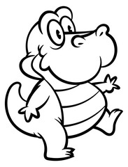 Cartoon illustration of Funny Alligator walking and greeting, best for sticker, mascot, and coloring book with animal themes for children