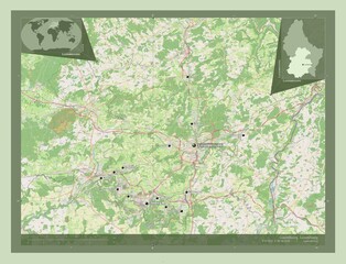 Luxembourg, Luxembourg. OSM. Labelled points of cities