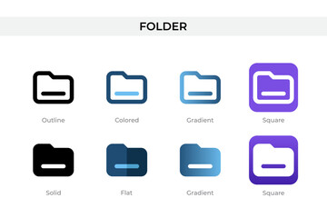 folder icon in different style. folder vector icons designed in outline, solid, colored, gradient, and flat style. Symbol, logo illustration. Vector illustration