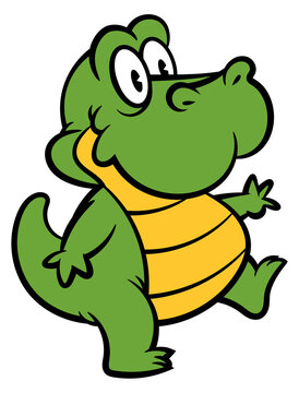 Cartoon illustration of Funny Alligator walking and greeting, best for sticker, logo, and mascot with animal themes for children