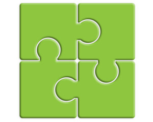 Green four pieces jigsaw puzzle isolated