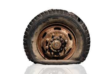 Old flat car tire separated from the background cliping part