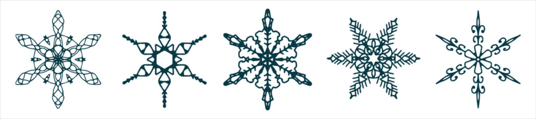 A set of snowflakes. Christmas or New Year snowflake. Vector image for postcards, calendars and other winter decoration.
