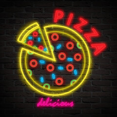 Obraz na płótnie Canvas Pizza neon light icon realistic style Royalty Free Vector