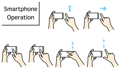スマートフォンを操作（ピンチ・ズーム・スワイプ・フリック・タップ・ダブルタップ）する動作のイラスト